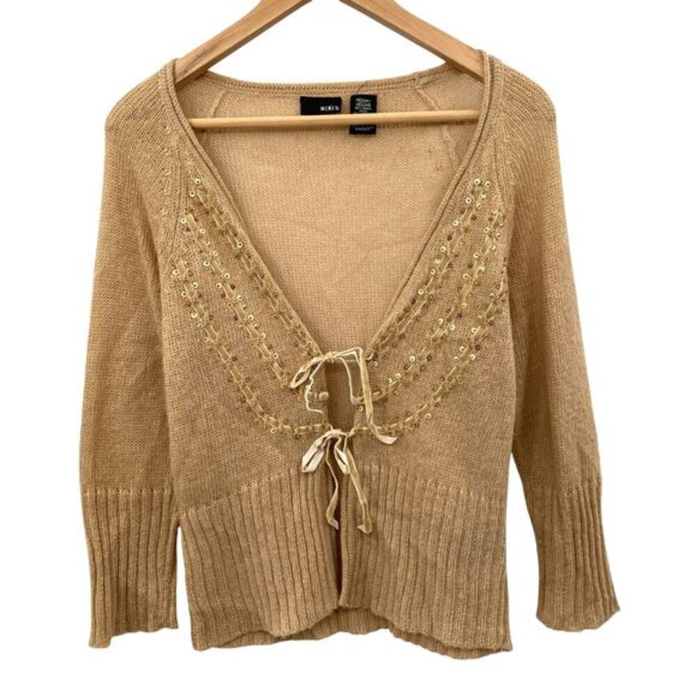 Mix it  Y2K Vintage tan knit tie front sweater‎